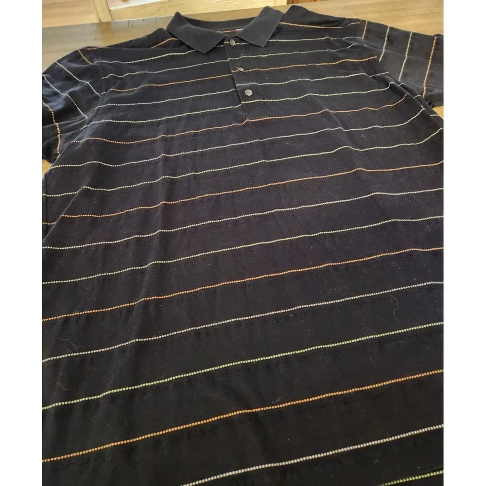 Greg Norman Mens Navy Blue Striped Mercerized Cotton Polo Shirt Large L - Picture 3 of 4